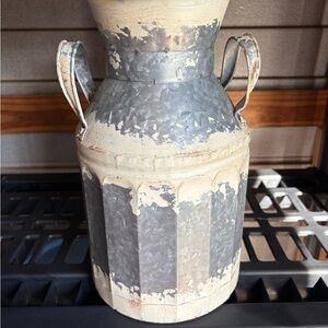 Distressed Two-Tone Metal Milk Can Vase - Cream & Galvanized Gray